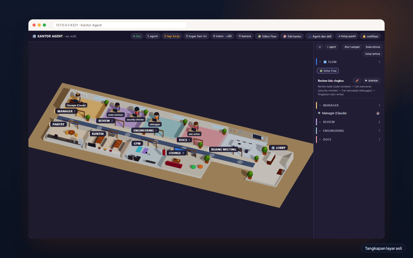 Kantor Agent | 3D Office for AI Coding Agents