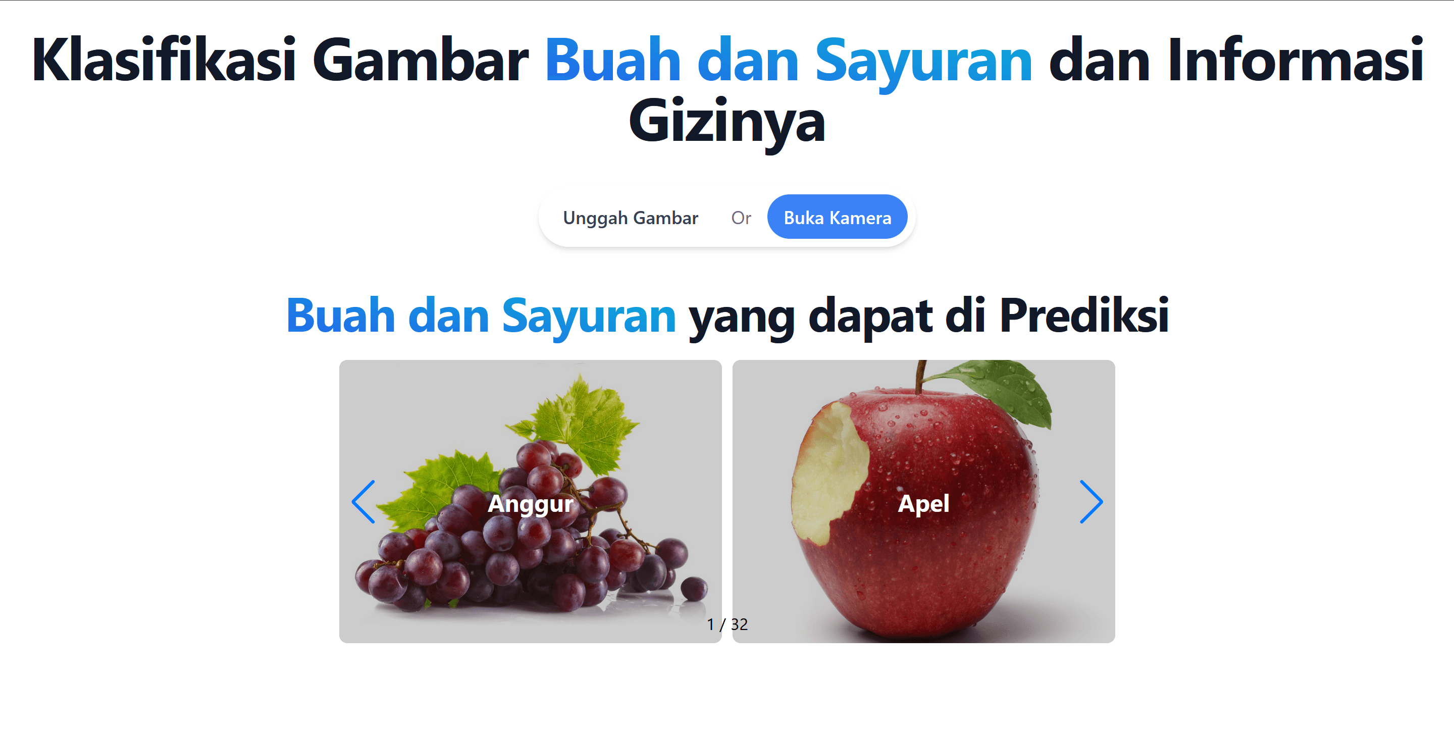 Fruit & Vegetable Classifier + Nutrition Info WebApp