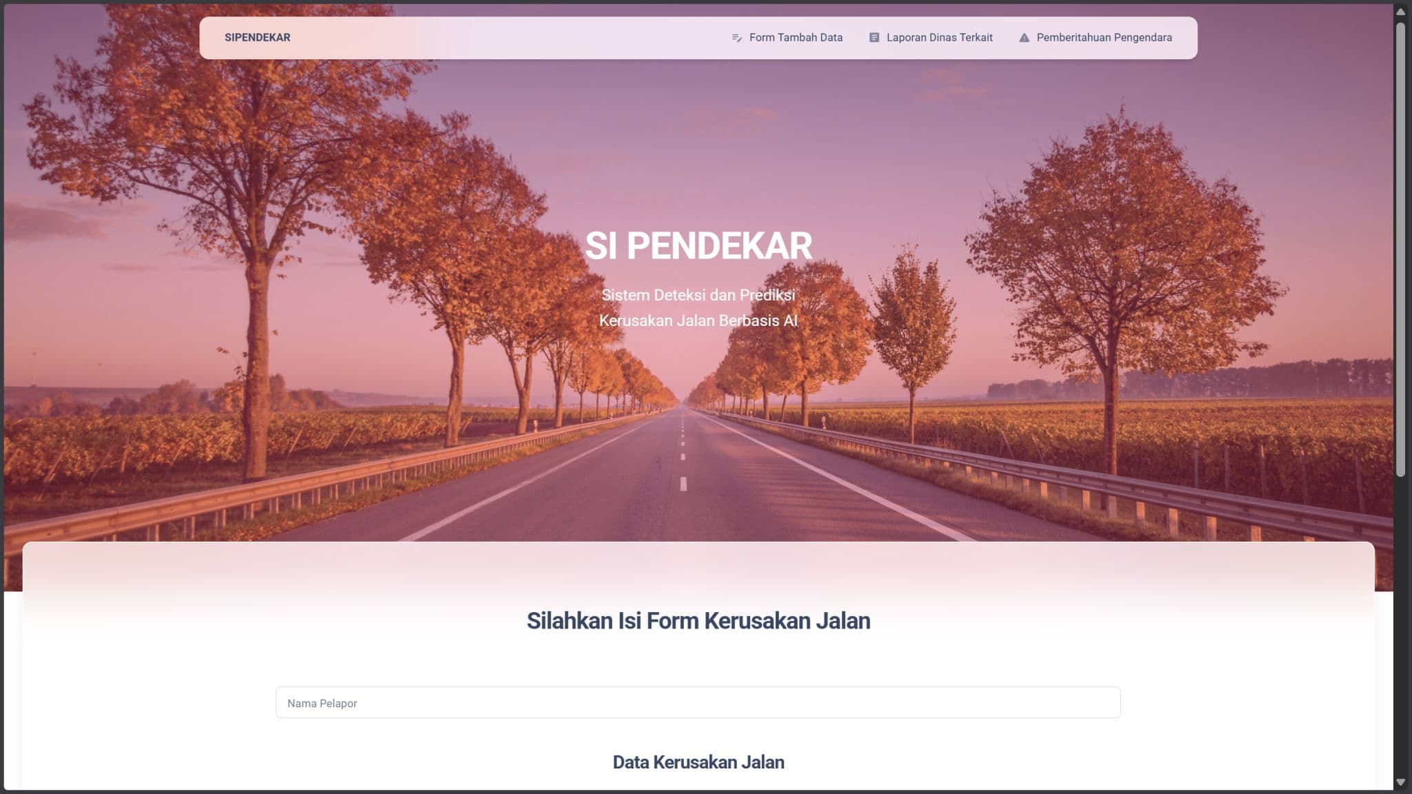 SIPENDEKAR | AI-Based Road Damage Detection & Prediction